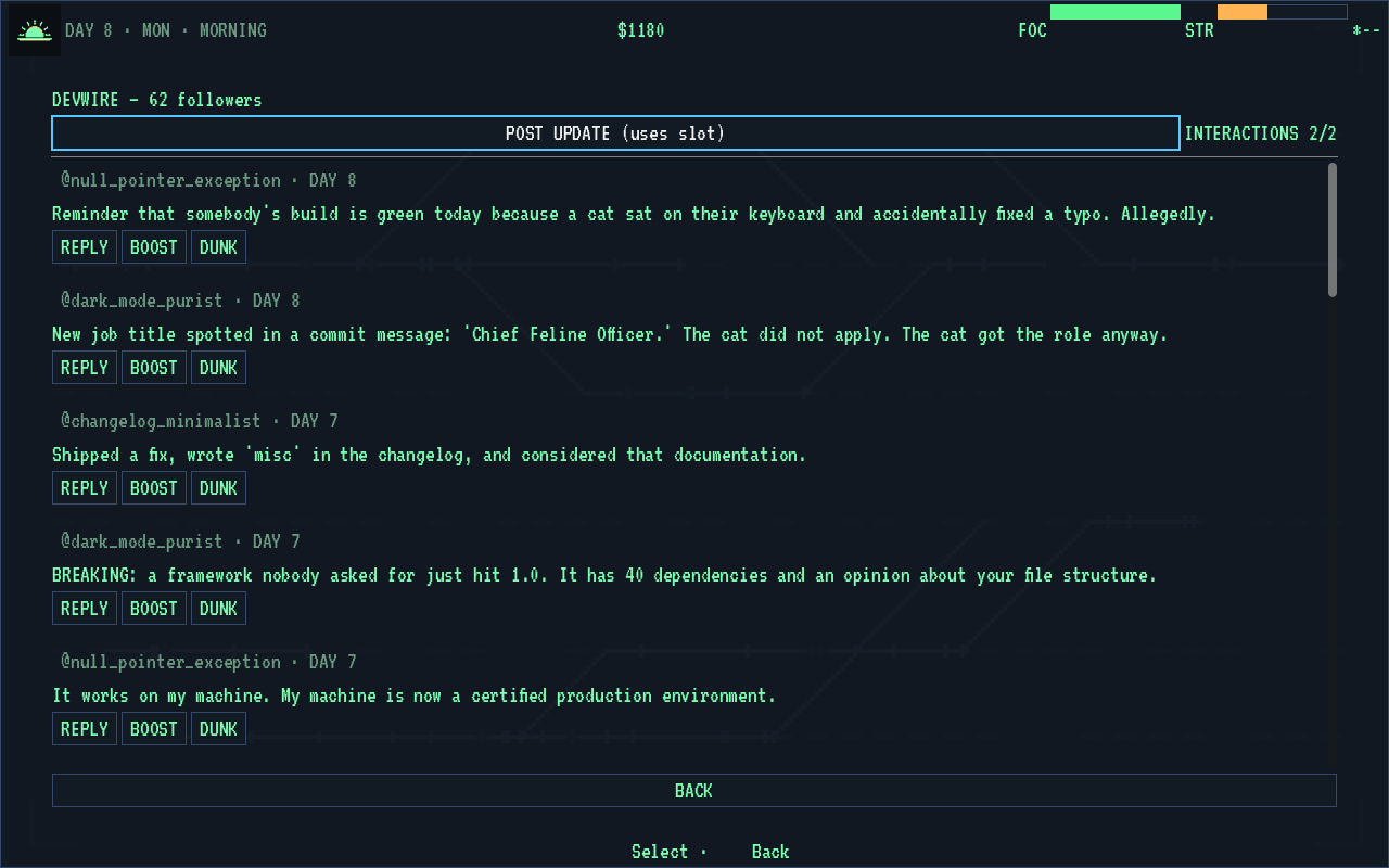 The DevWire feed — posts, followers, and flame wars